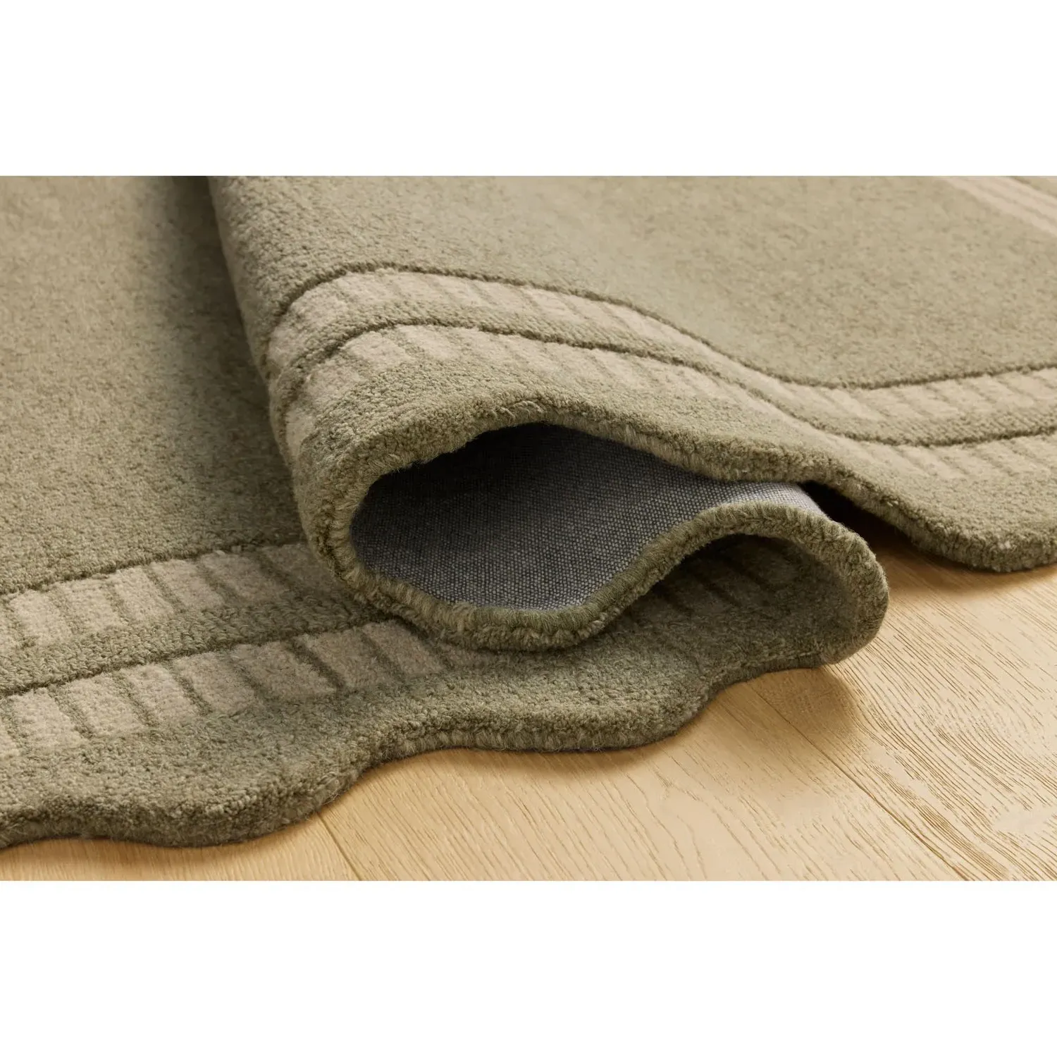 Thoren Scalloped Patterned Rug Sample - Olive, Wool