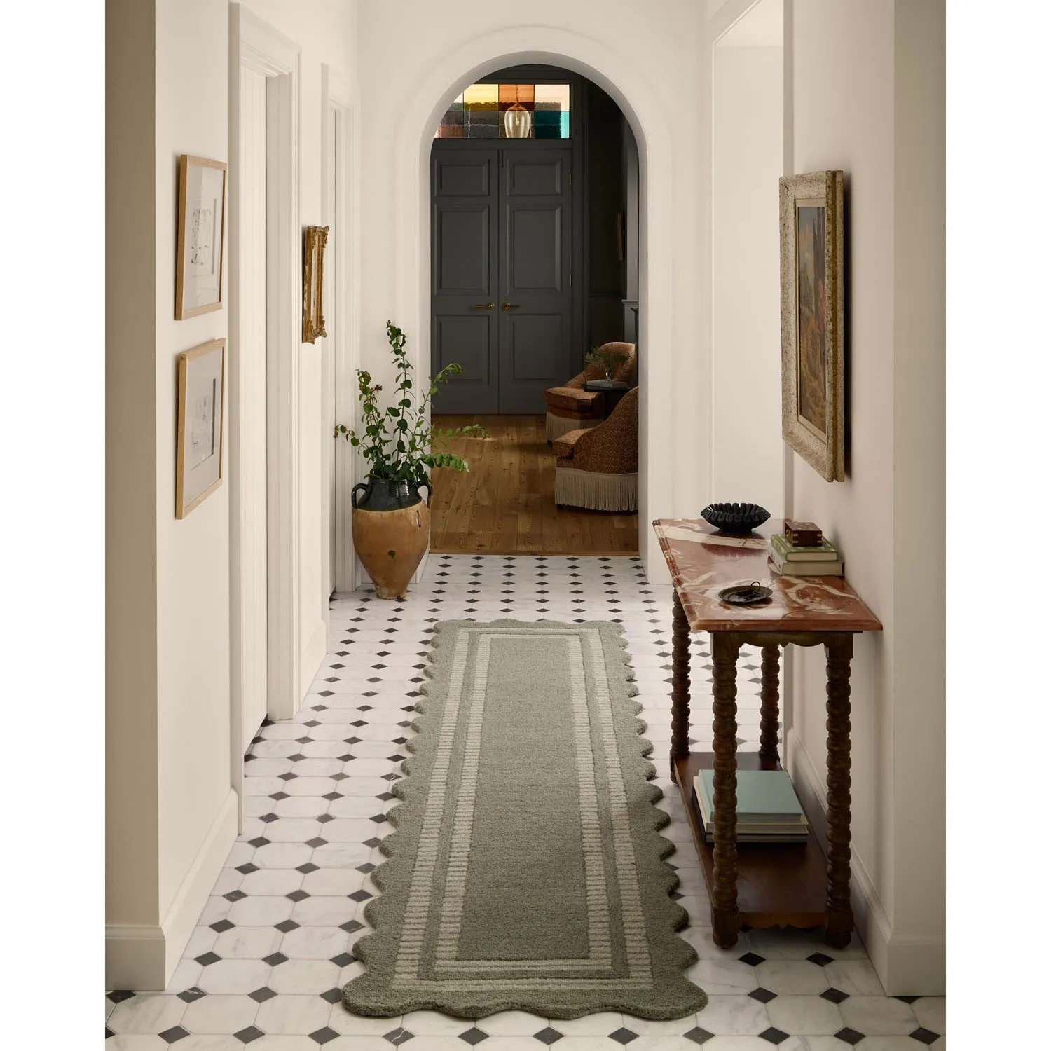 Thoren Scalloped Patterned Rug Sample - Olive, Wool