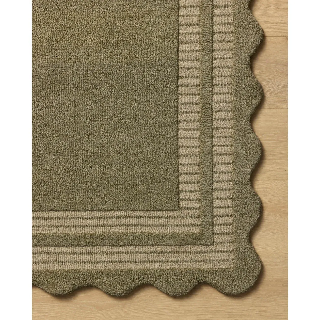Thoren Scalloped Patterned Rug Sample - Olive, Wool