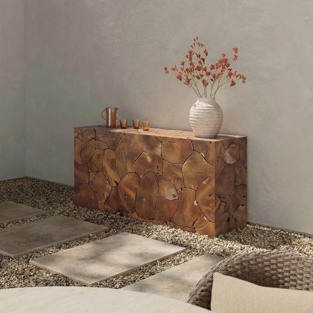 Thorn Rectangular Outdoor Console Table - Brown, Teak