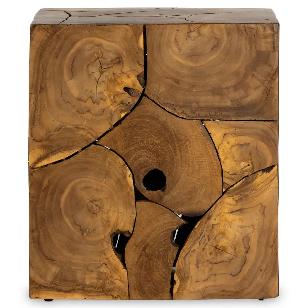 Thorn Square Block Outdoor End Table - Natural, Teak