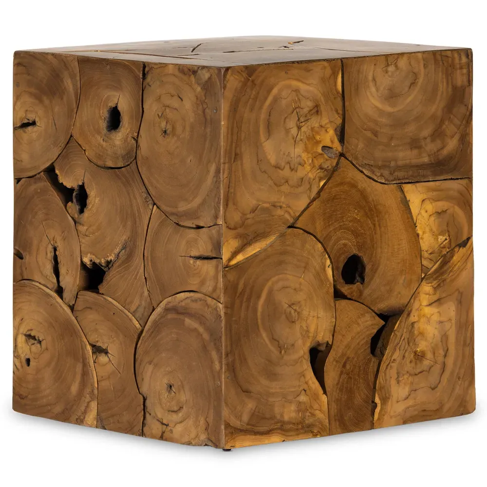 Thorn Square Block Outdoor End Table - Natural, Teak