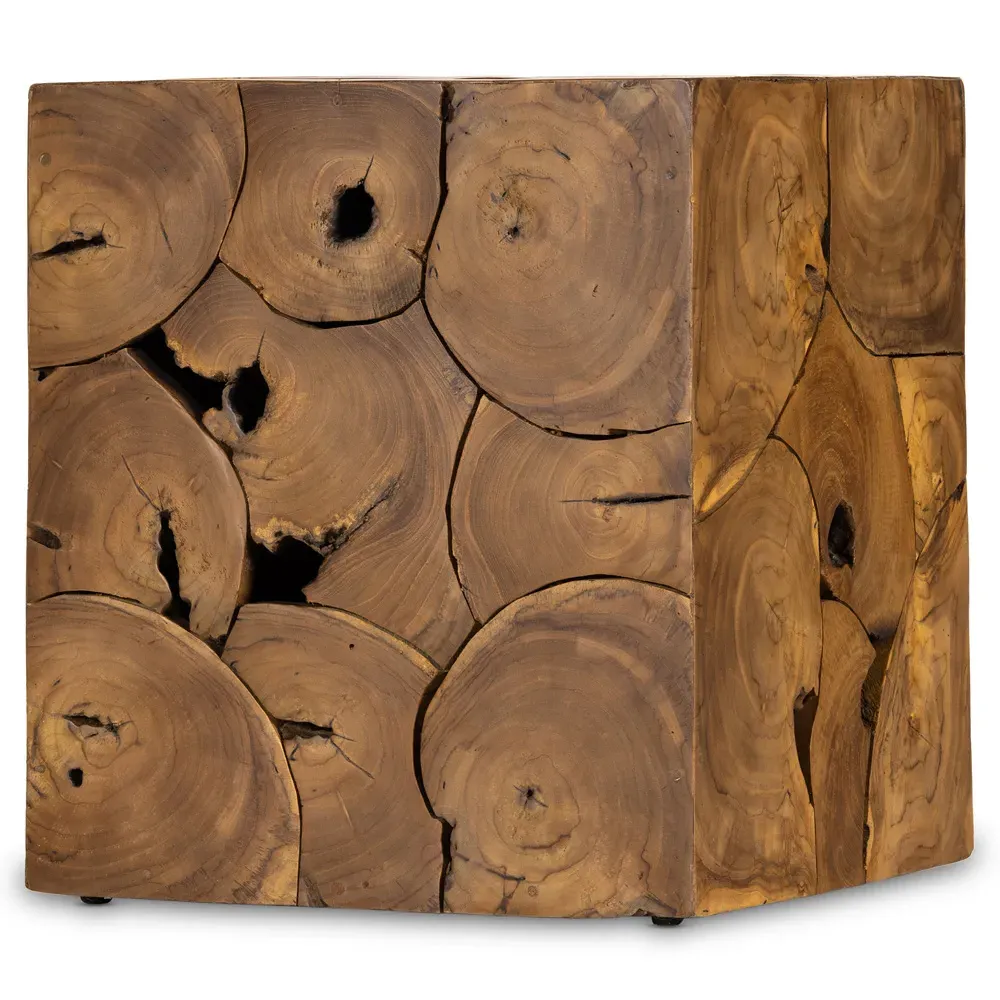 Thorn Square Block Outdoor End Table - Natural, Teak