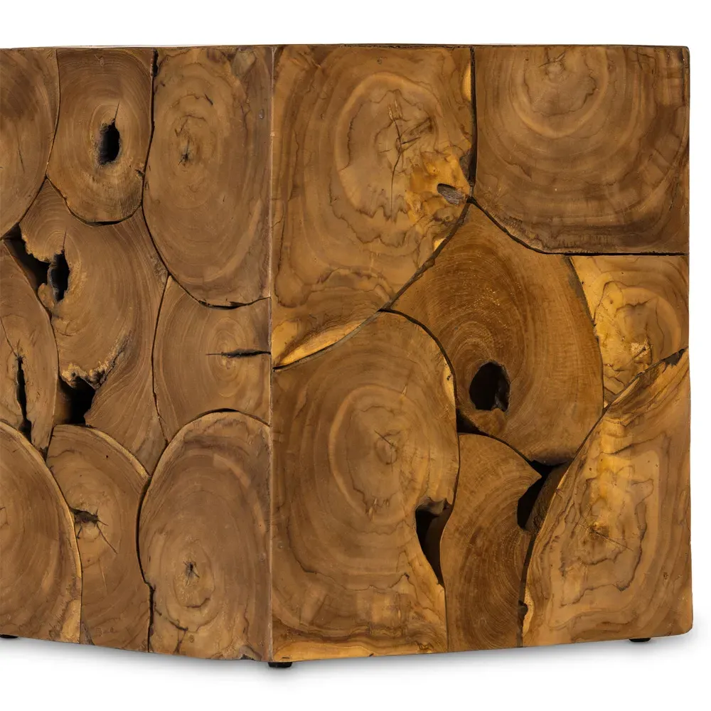 Thorn Square Block Outdoor End Table - Natural, Teak