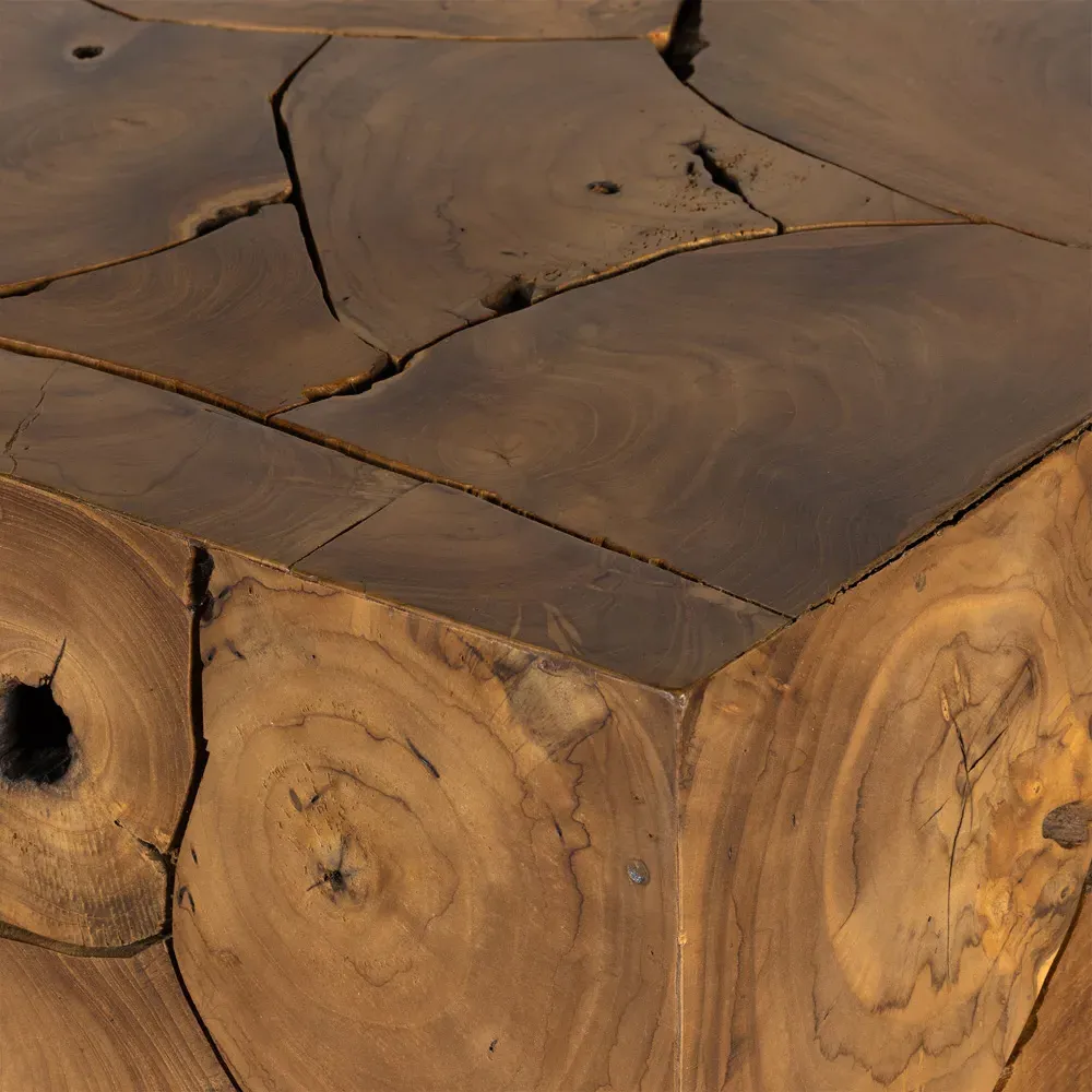 Thorn Square Block Outdoor End Table - Natural, Teak
