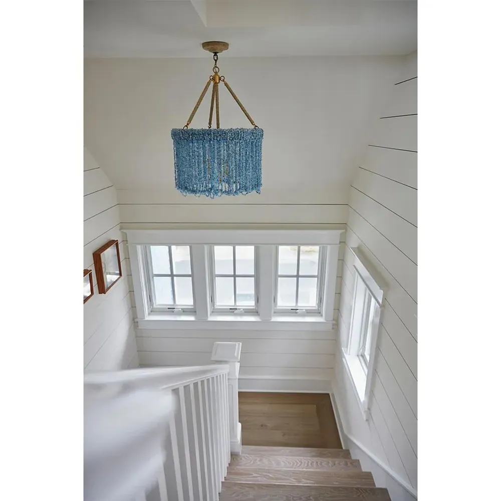 Thornton 18" Chandelier with Quartz Beads - Aquamarine, Nickel