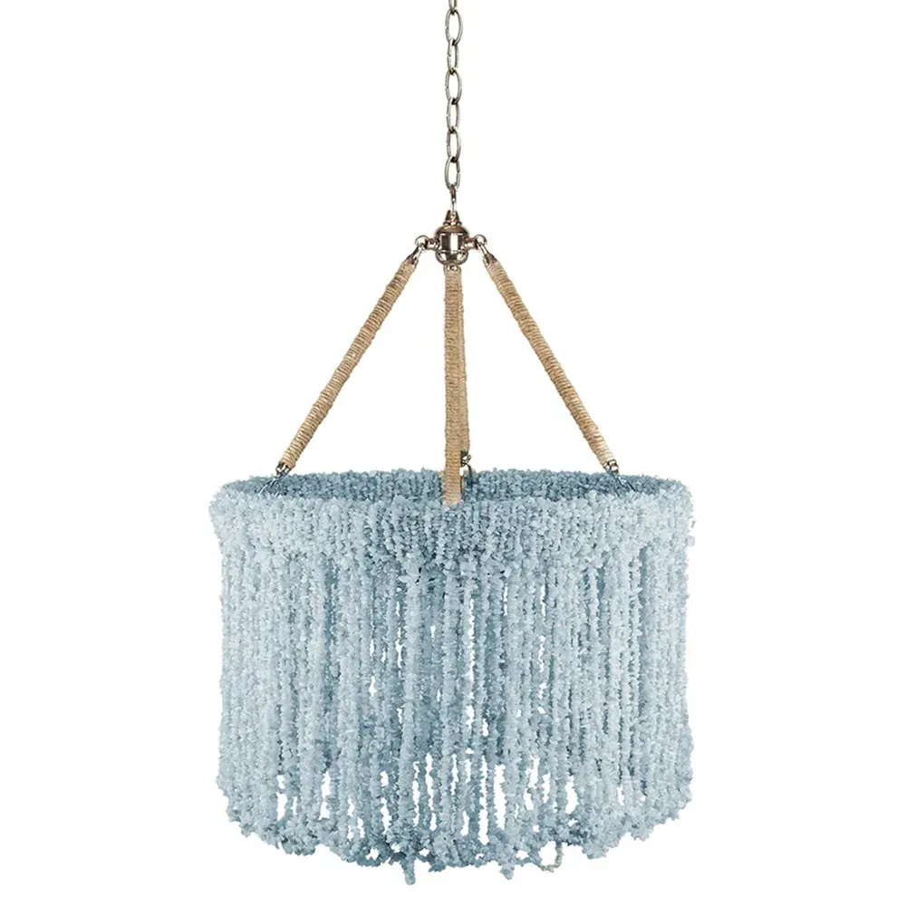 Thornton 18" Chandelier with Quartz Beads - Aquamarine, Nickel