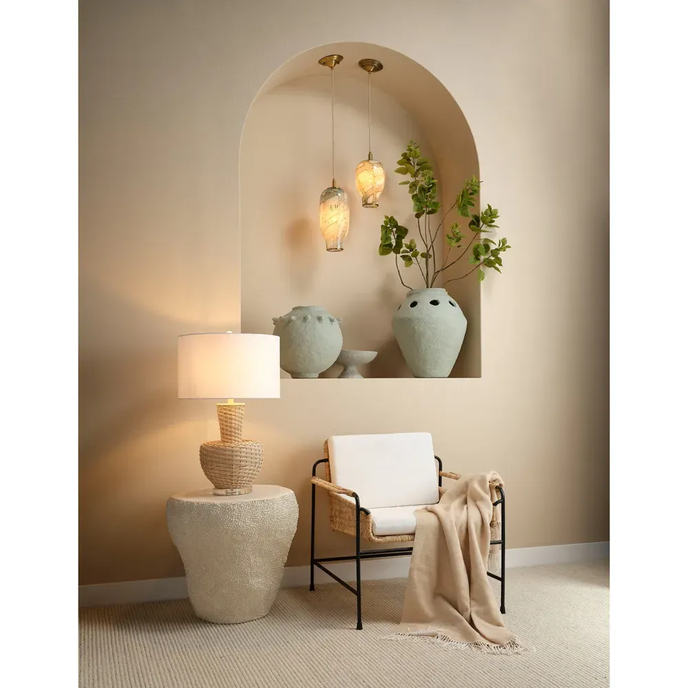 Tiana Coastal Woven Rattan Table Lamp - Brown, Linen