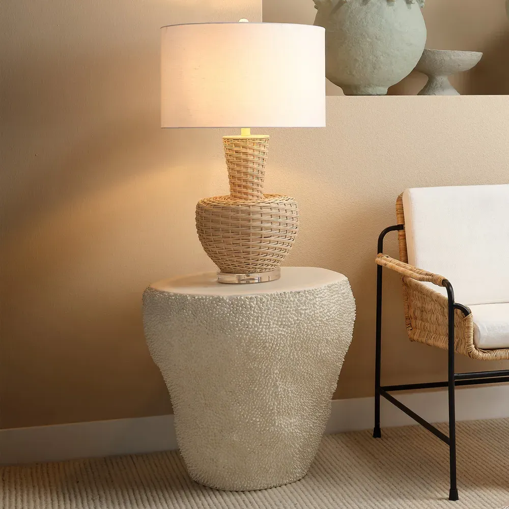 Tiana Coastal Woven Rattan Table Lamp - Brown, Linen