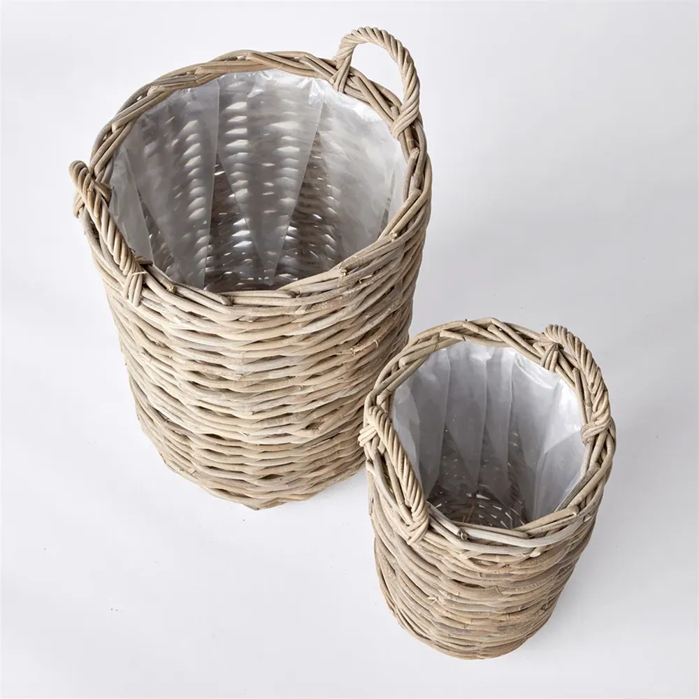 Tianna Woven Floor Basket Set of 2 - Brown, Rattan