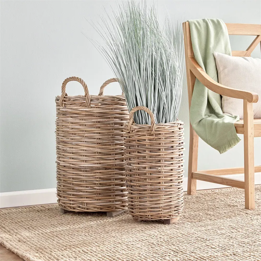 Tianna Woven Floor Basket Set of 2 - Brown, Rattan