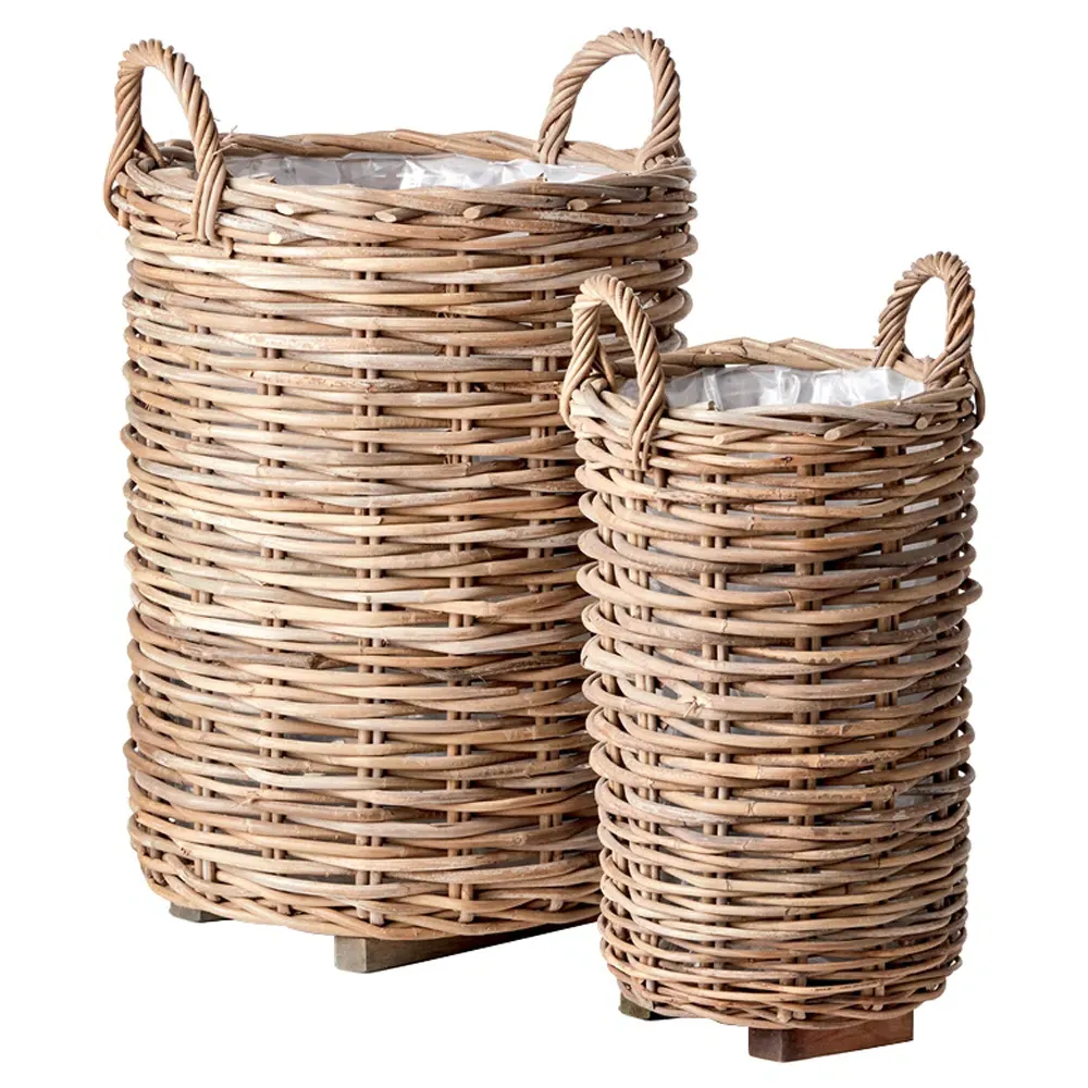 Tianna Woven Floor Basket Set of 2 - Brown, Rattan