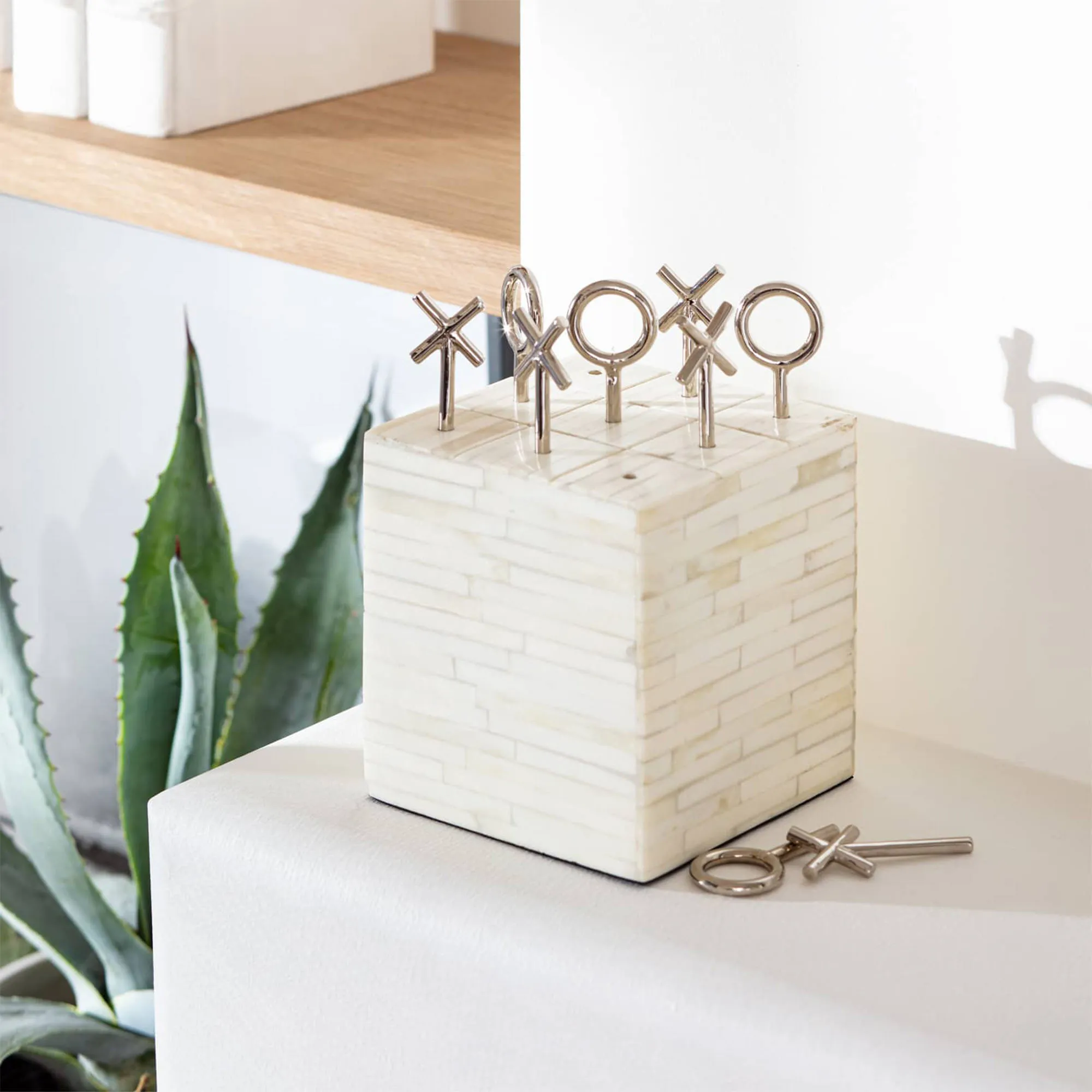 Tic Tac Toe Block Game Set - White, Bone