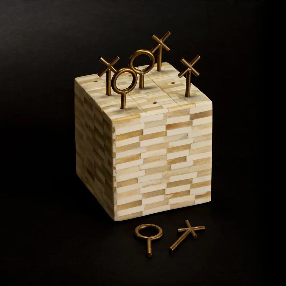 Tic Tac Toe Regency Block Game Set - Brown, Bone