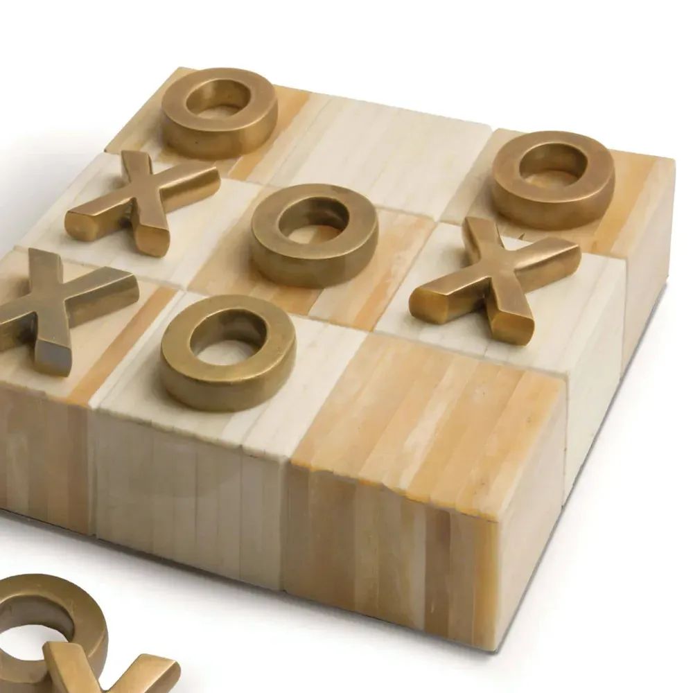 Tic Tac Toe Regency Flat Board Game Set - Brown, Bone