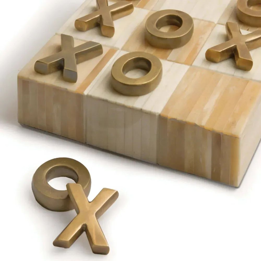 Tic Tac Toe Regency Flat Board Game Set - Brown, Bone