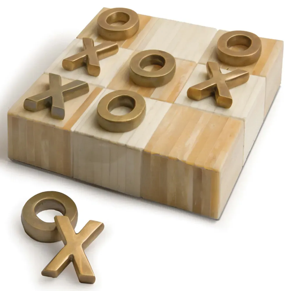 Tic Tac Toe Regency Flat Board Game Set - Brown, Bone
