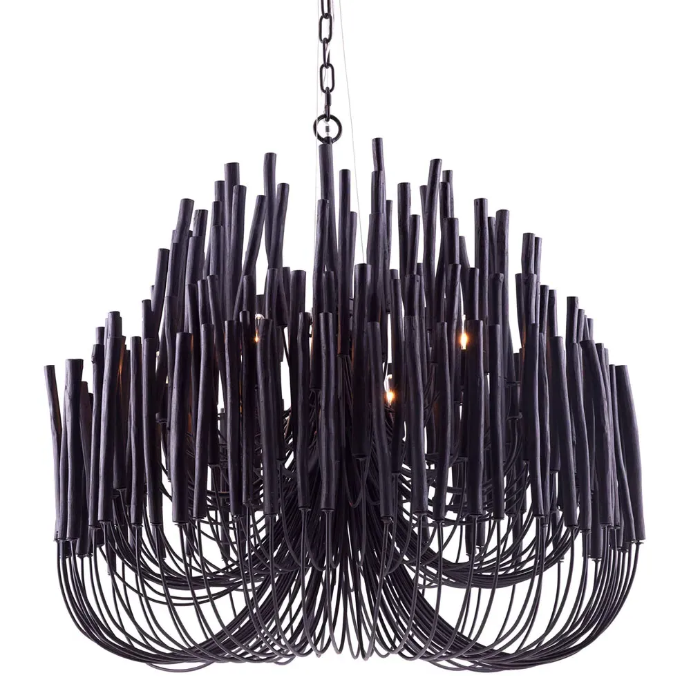 Tilda Large Chandelier - Black, Wood Iron