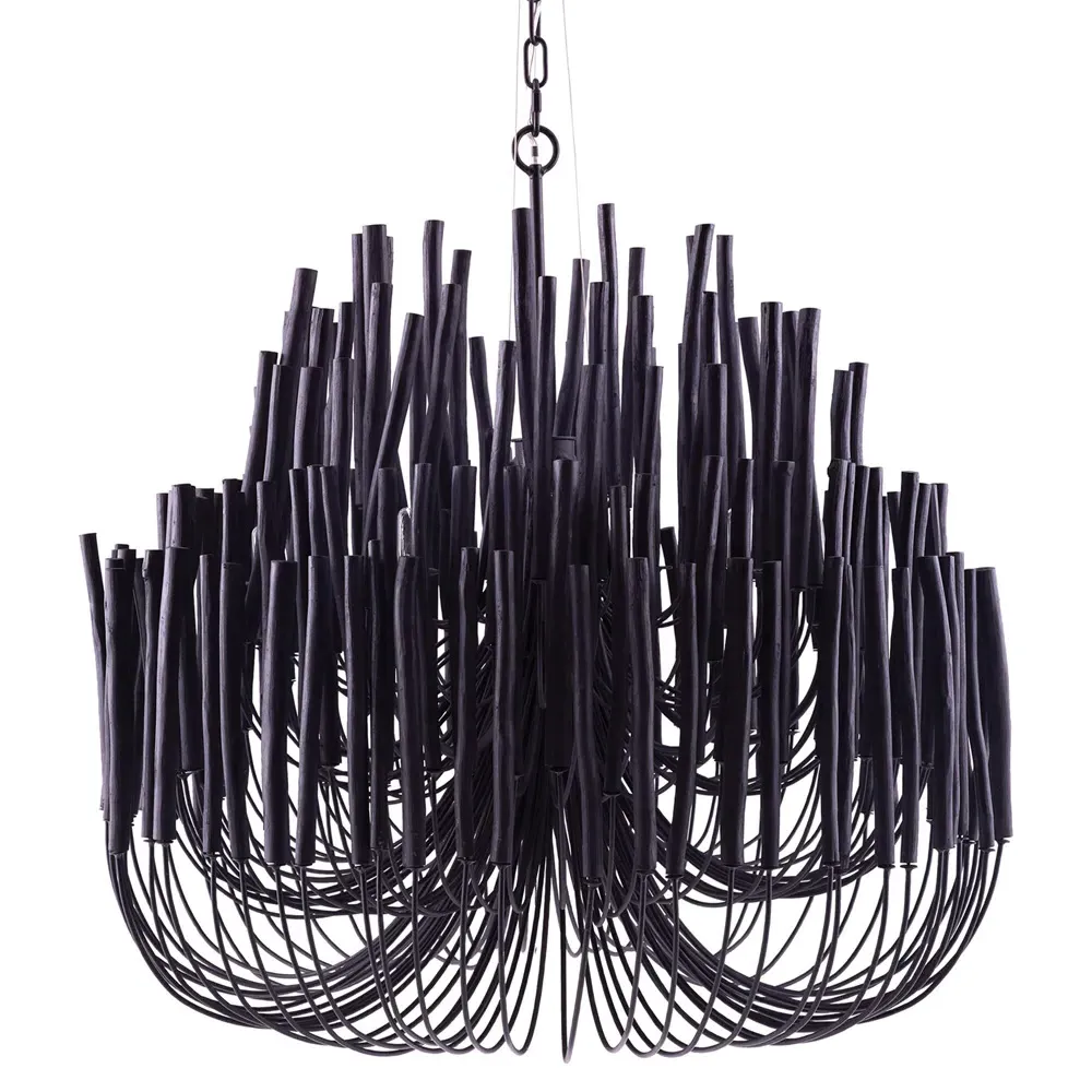 Tilda Large Chandelier - Black, Wood Iron