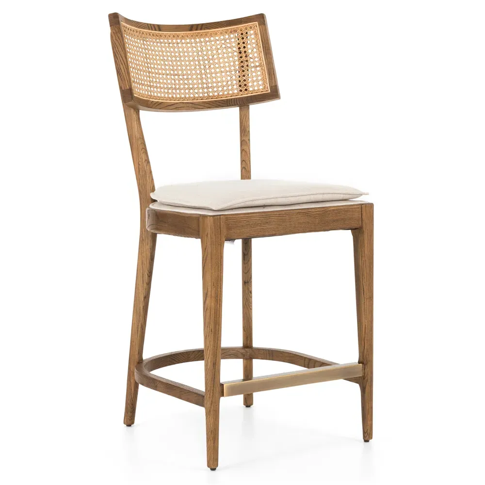 Tina Cane Counter Stool - Brown, Cream