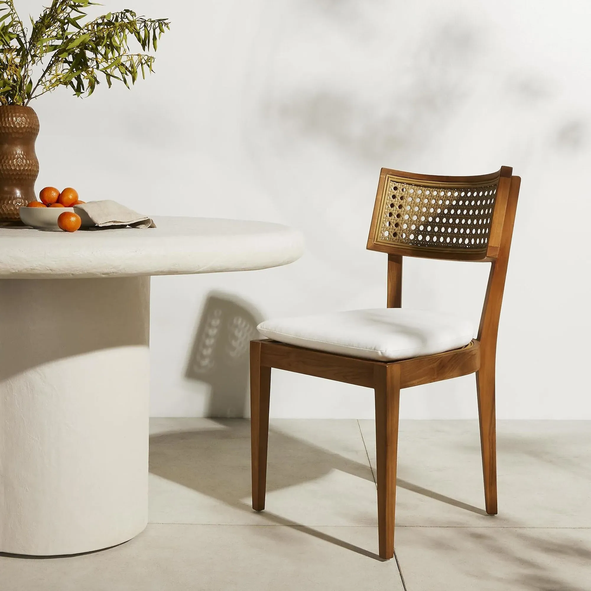 Tina Upholstered Outdoor Dining Chair - White, Teak