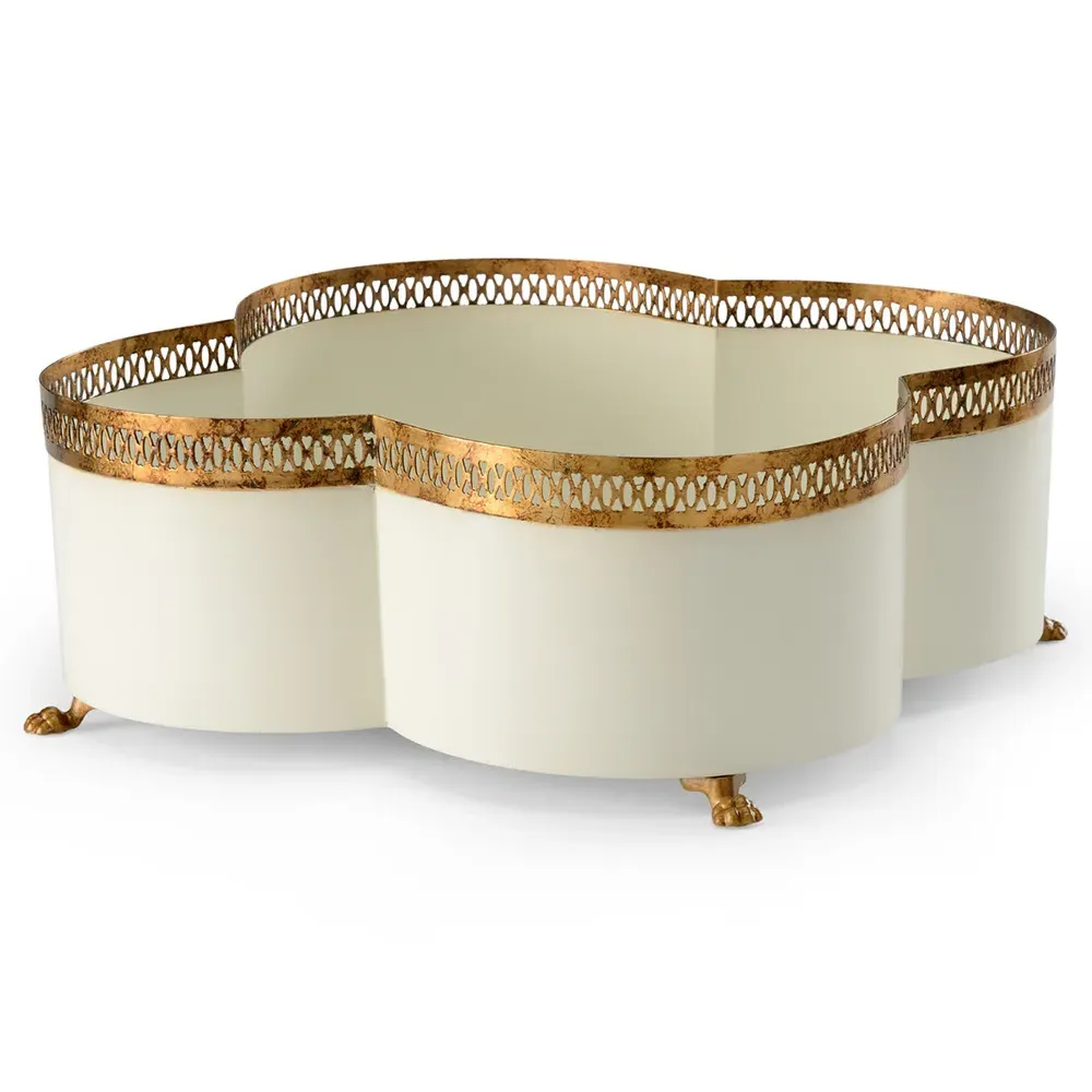 Tindra Large Iron Quatrefoil Cachepot - Cream