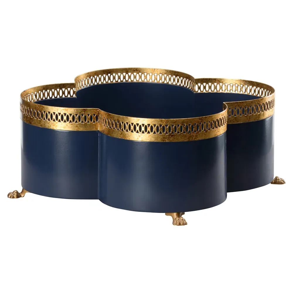 Tindra Large Iron Quatrefoil Cachepot - Navy Blue