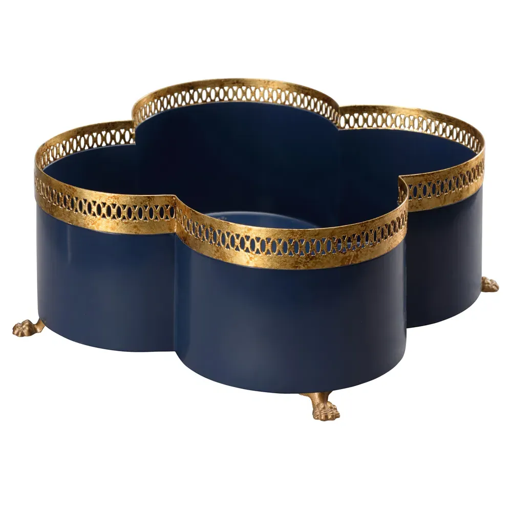 Tindra Large Iron Quatrefoil Cachepot - Navy Blue