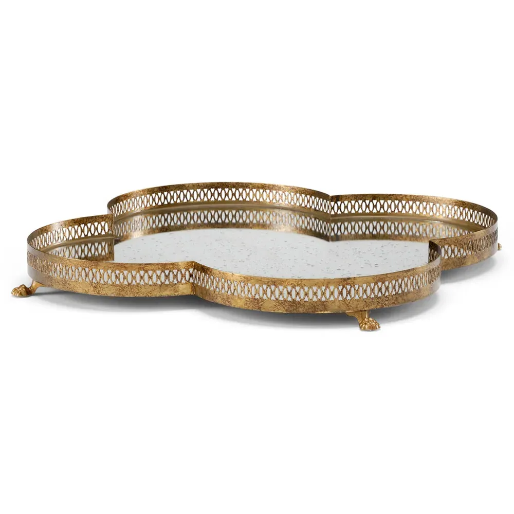 Tindra Large Quatrefoil Tray - Antique Gold, Iron image