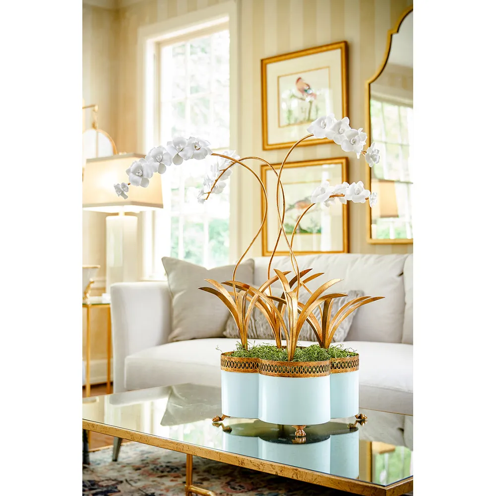 Tindra Small Iron Quatrefoil Cachepot - Blue