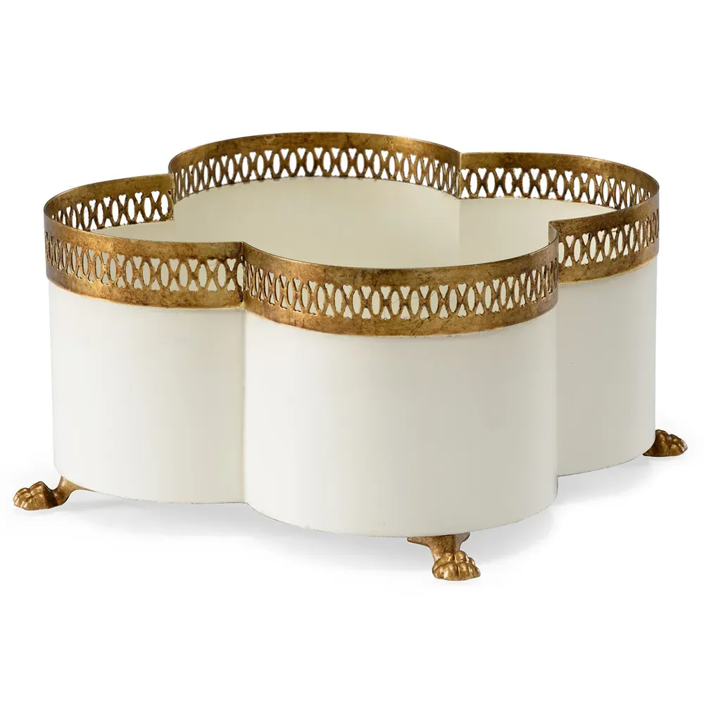 Tindra Small Iron Quatrefoil Cachepot - Cream