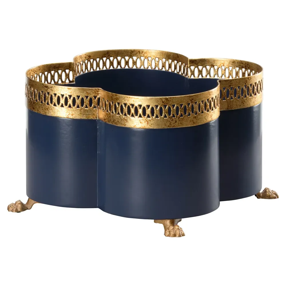 Tindra Small Iron Quatrefoil Cachepot - Navy Blue