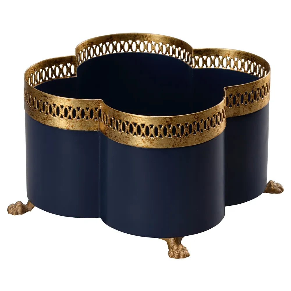 Tindra Small Iron Quatrefoil Cachepot - Navy Blue