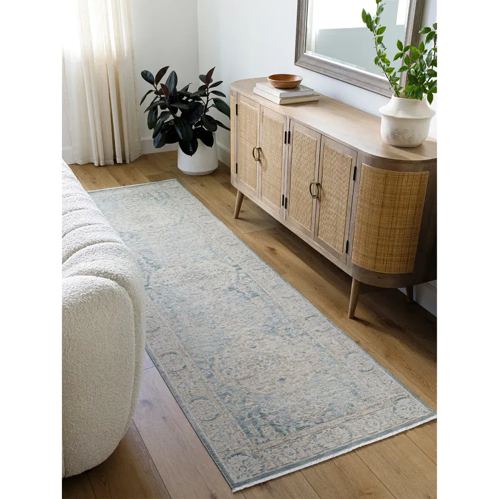 Tinsley Medallion Patterned Runner Rug - Blue, Wool