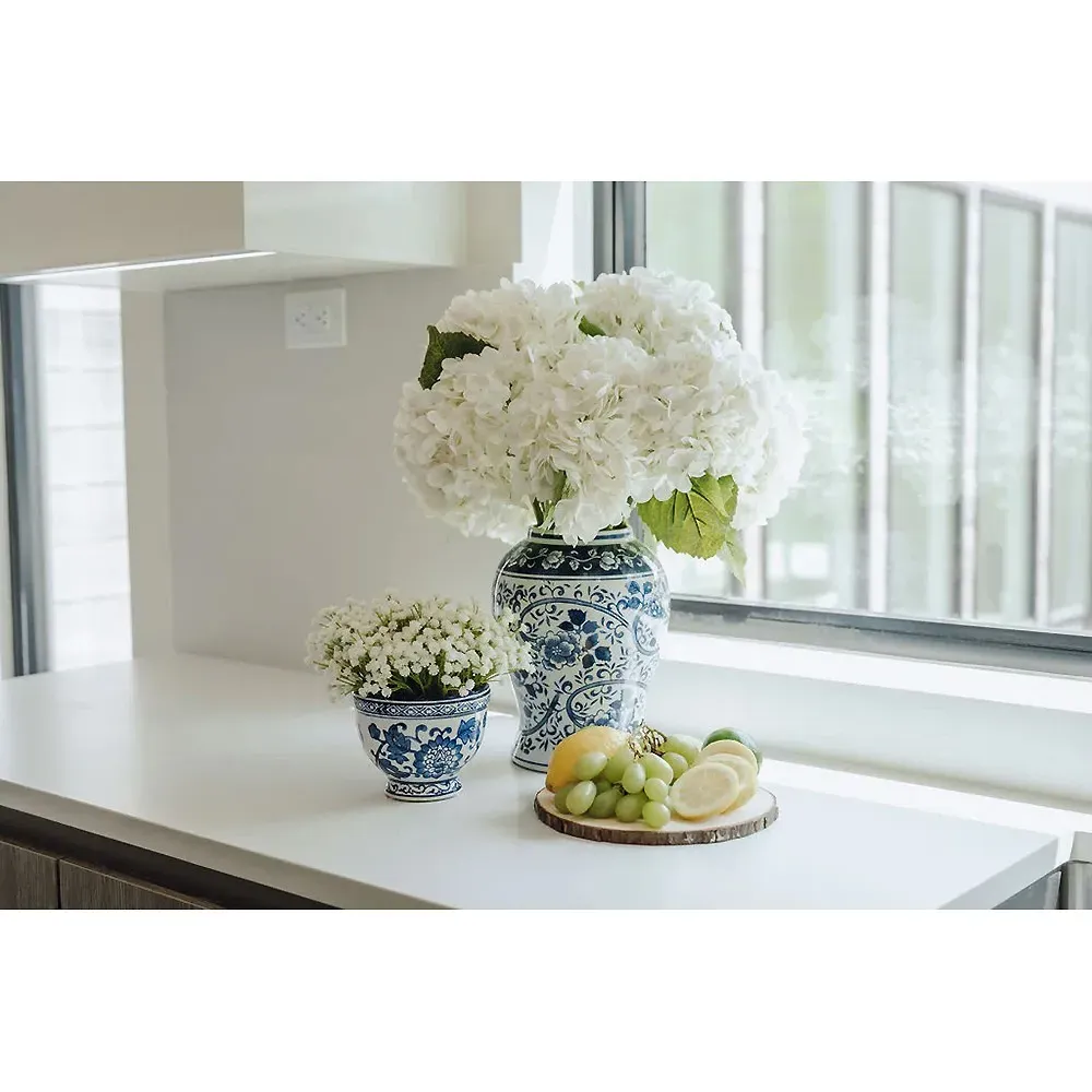 Tisdale Hydrangea Toile Vase Faux Floral Arrangement - White