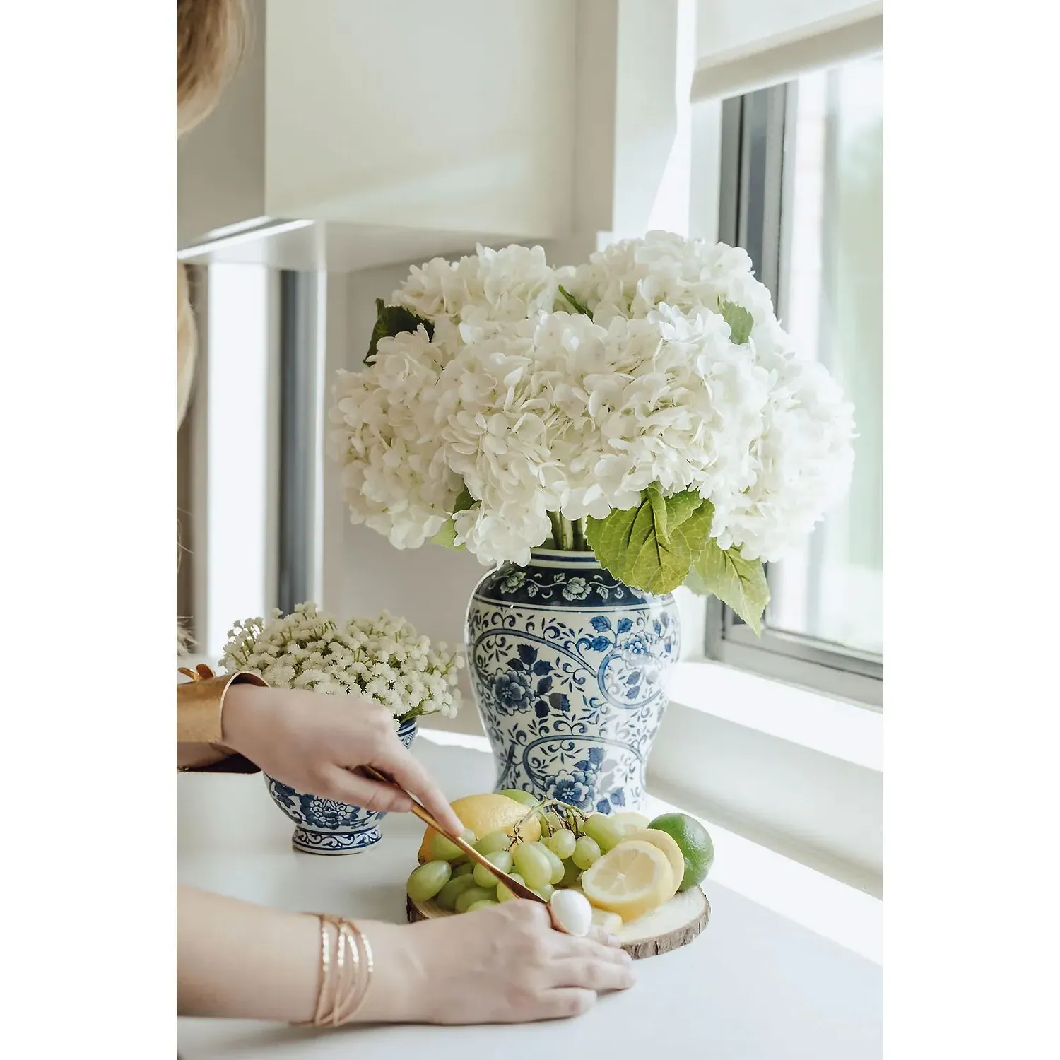 Tisdale Hydrangea Toile Vase Faux Floral Arrangement - White