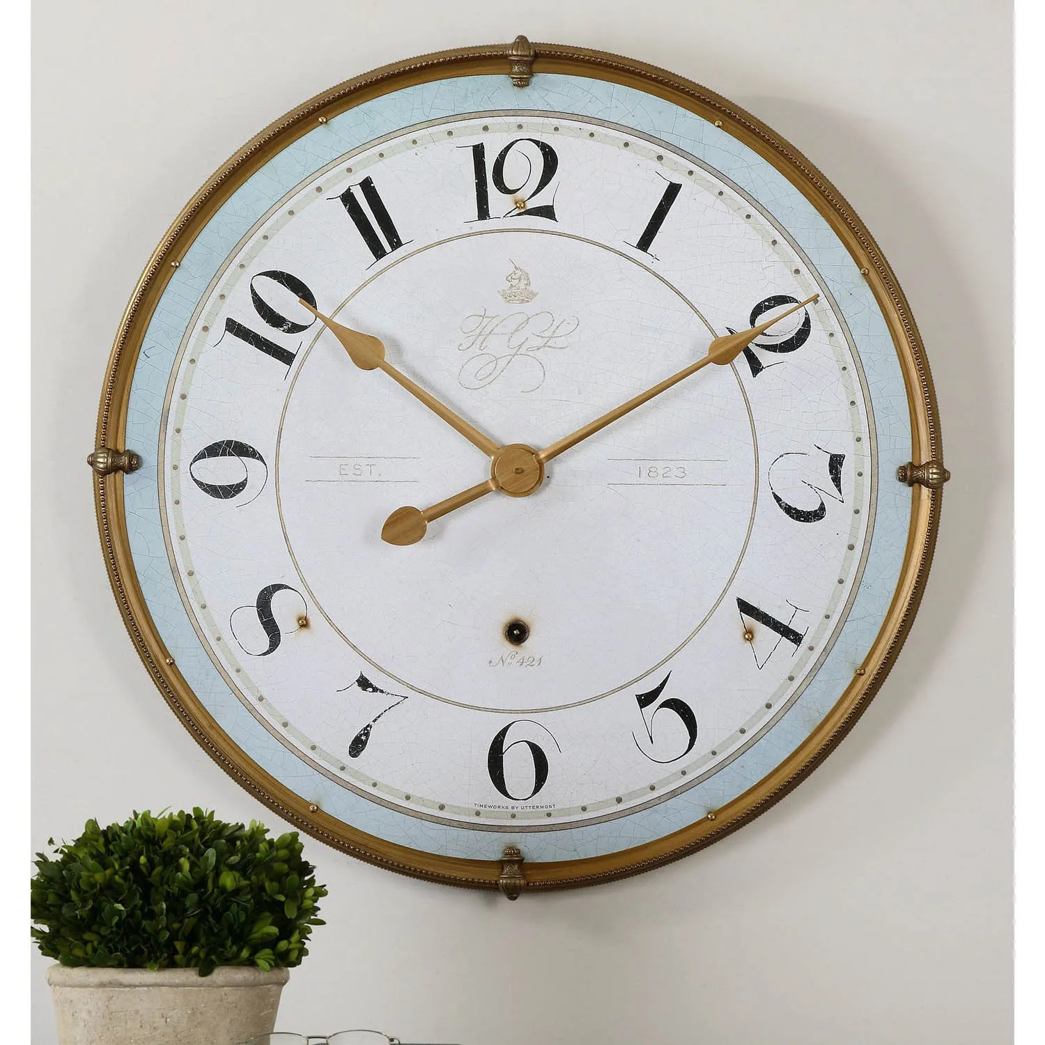 Tisdale Wall Clock - Blue, Antique Gold