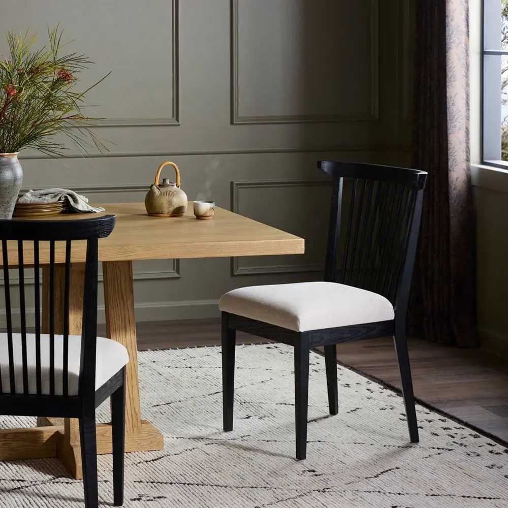 Tobin Upholstered Dining Chair - Off White, Ash Wood