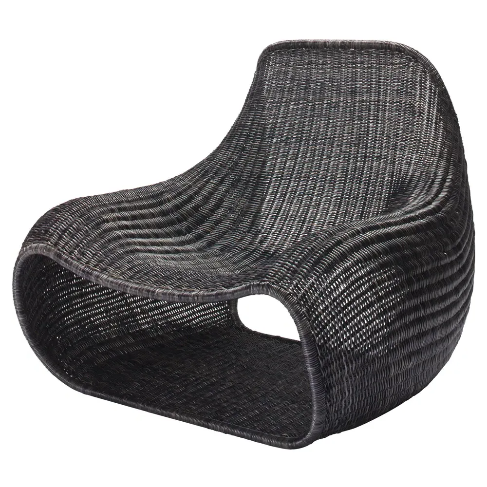 Toma Woven Rattan Steel Frame Lounge Chair - Dark Grey