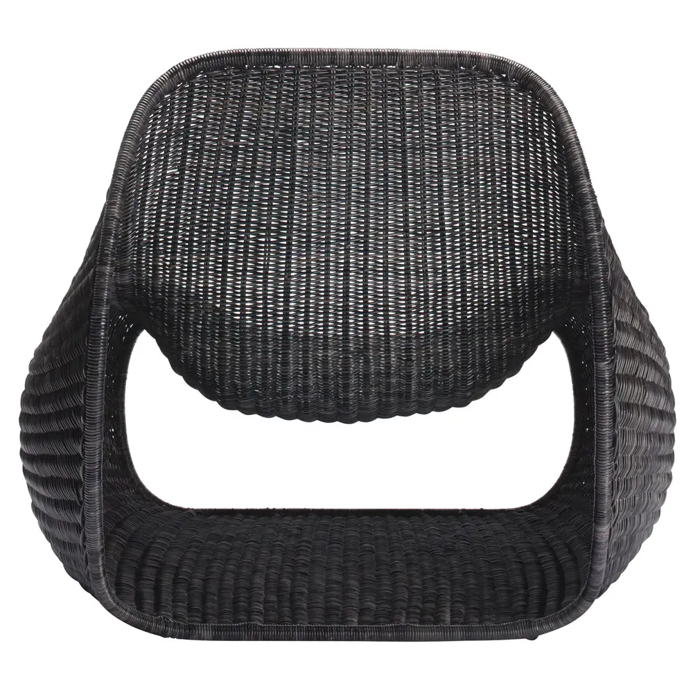 Toma Woven Rattan Steel Frame Lounge Chair - Dark Grey