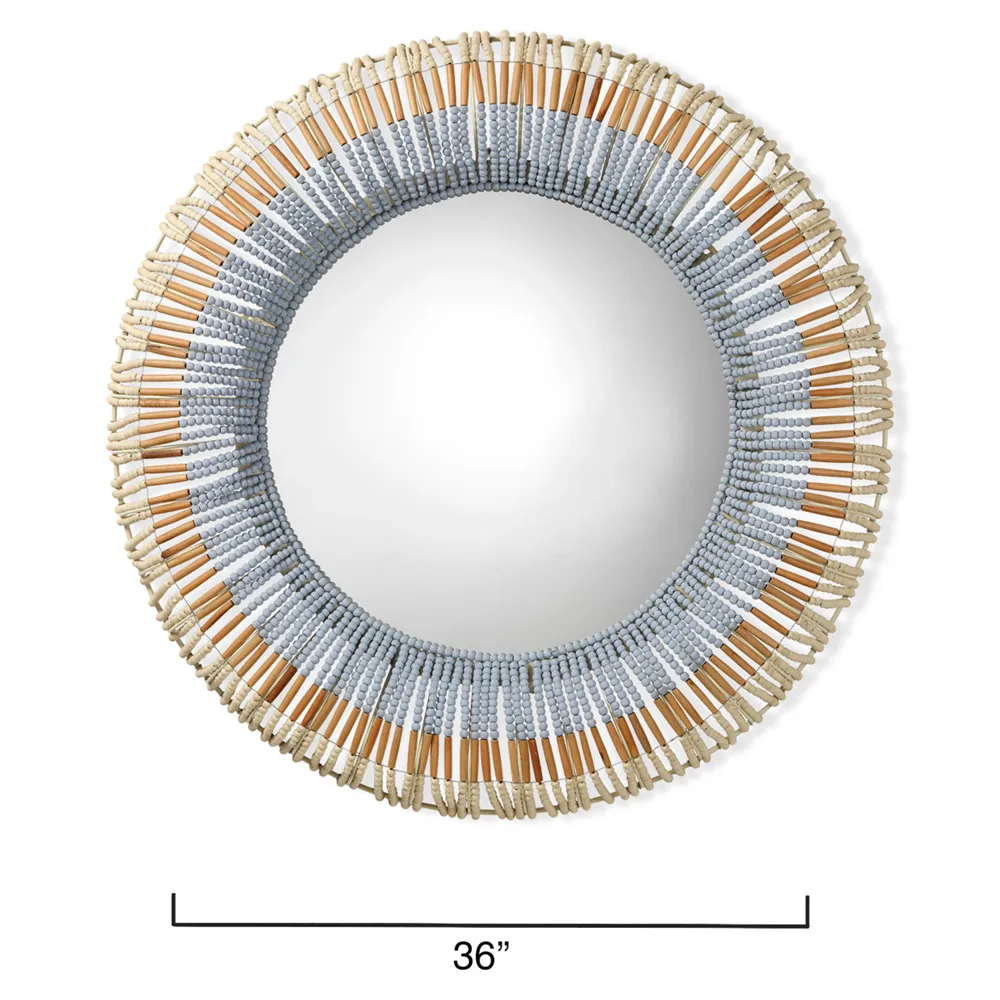 Tori Round Wall Mirror - Blue, Mango Wood