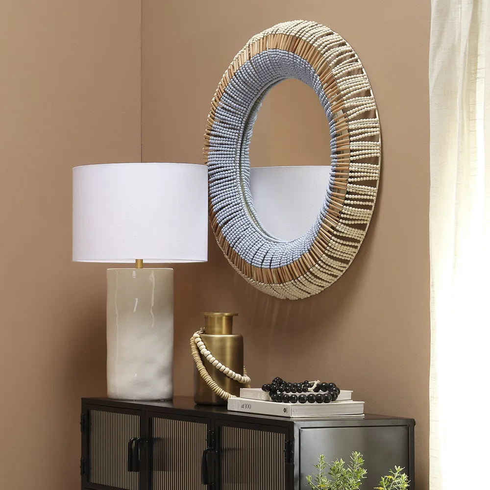 Tori Round Wall Mirror - Blue, Mango Wood