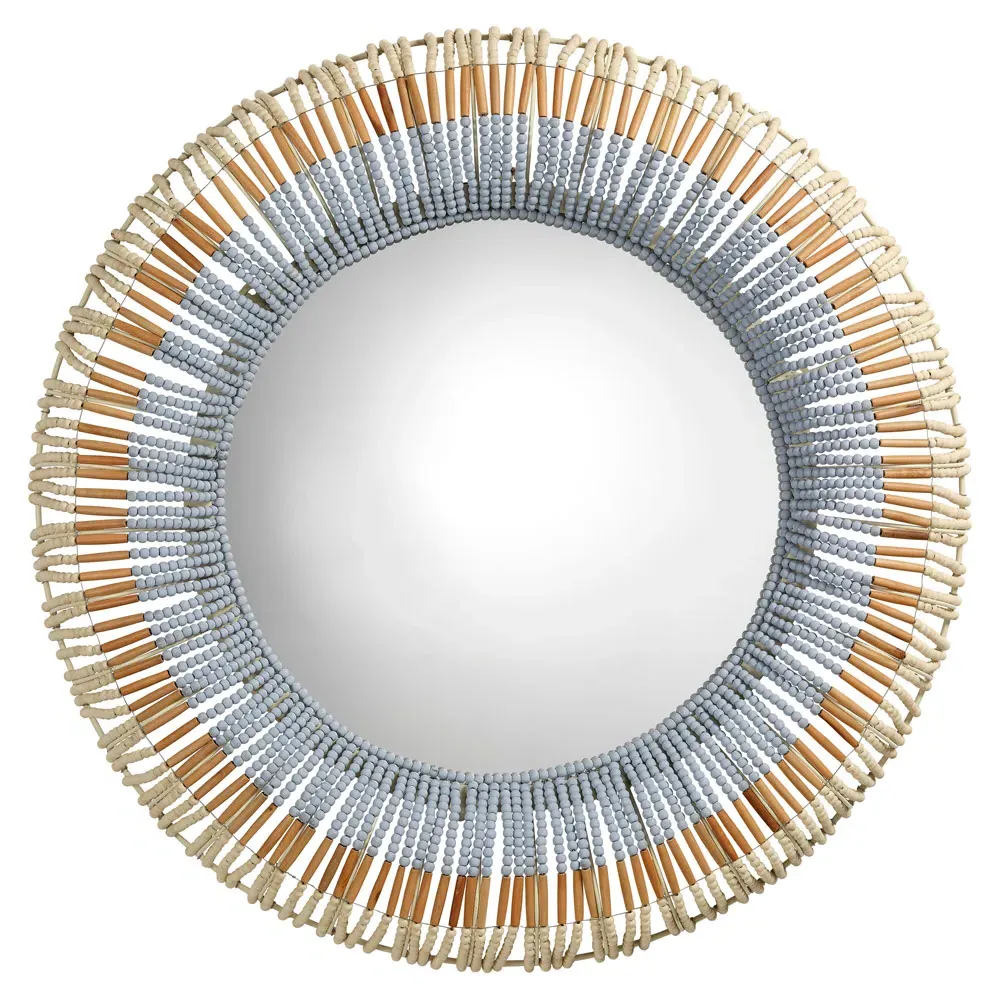 Tori Round Wall Mirror - Blue, Mango Wood