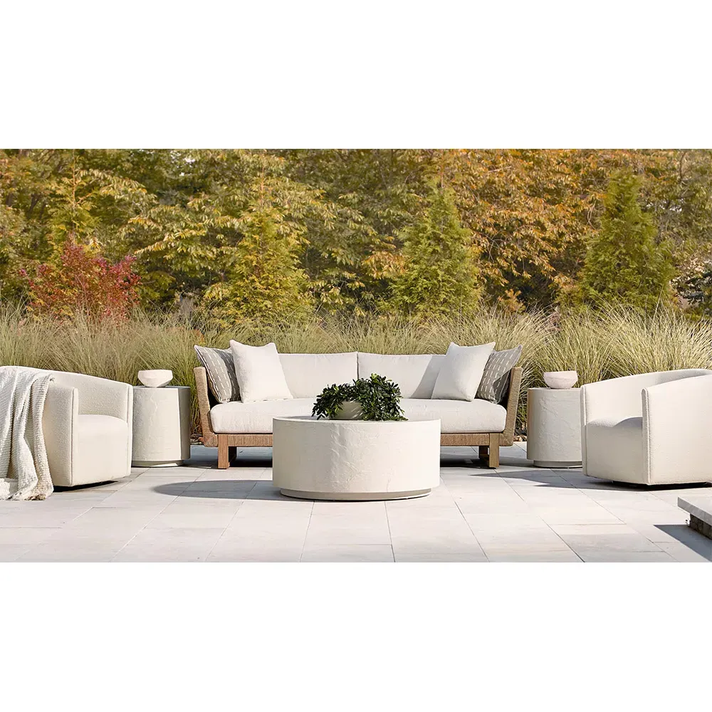 Torin Round Outdoor Coffee Table - White, Concrete