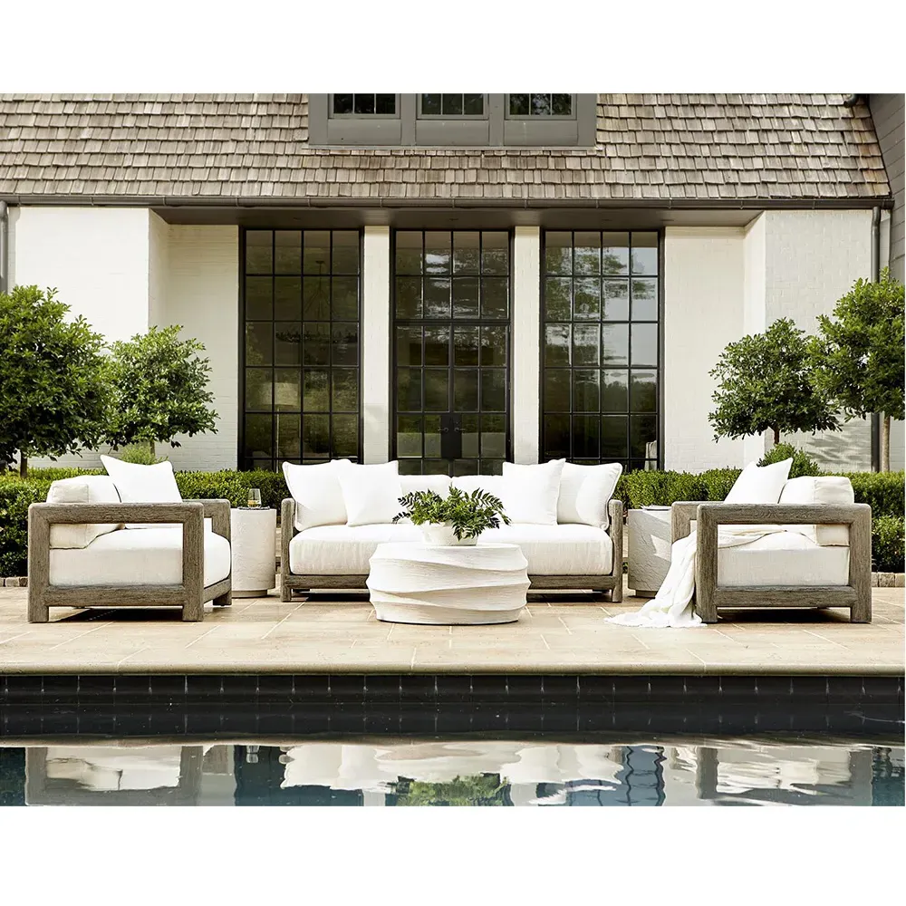 Torin Round Outdoor Side Table - White, Concrete