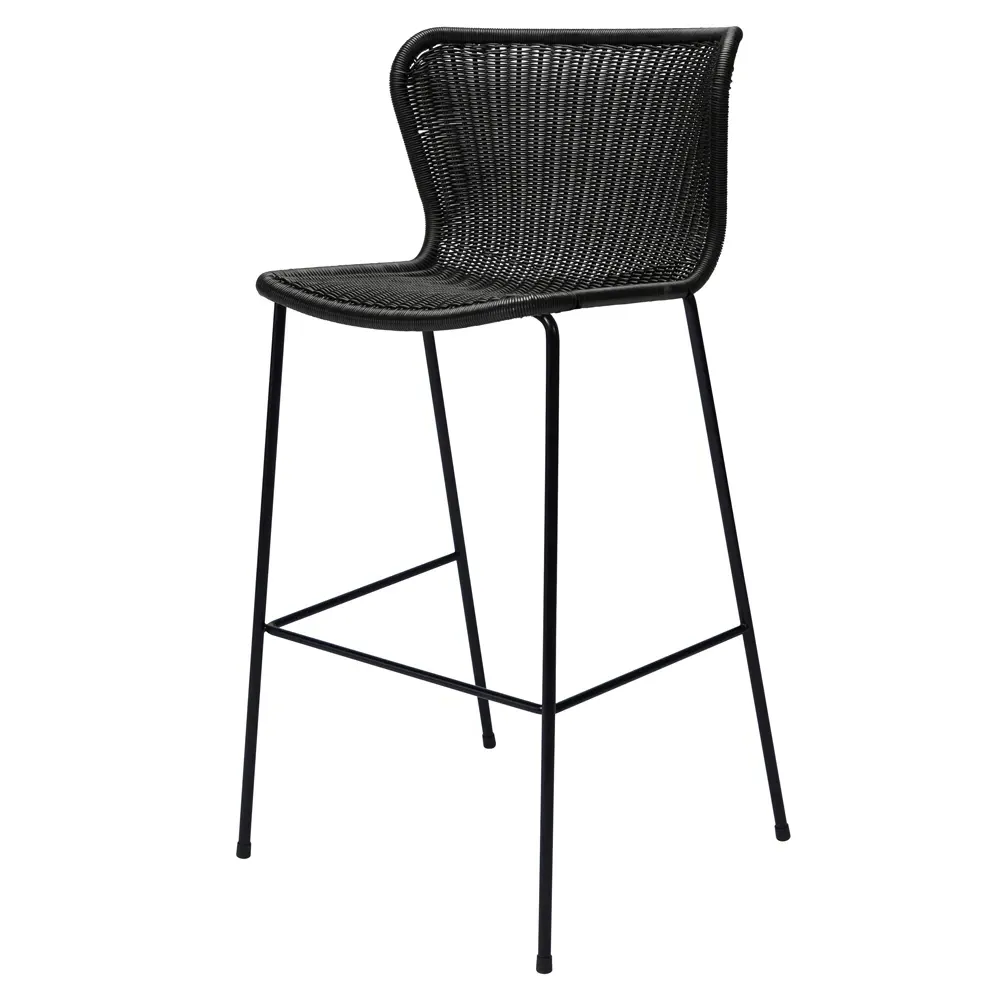 Torrey Low Back Outdoor Bar Stool - Black, Wicker