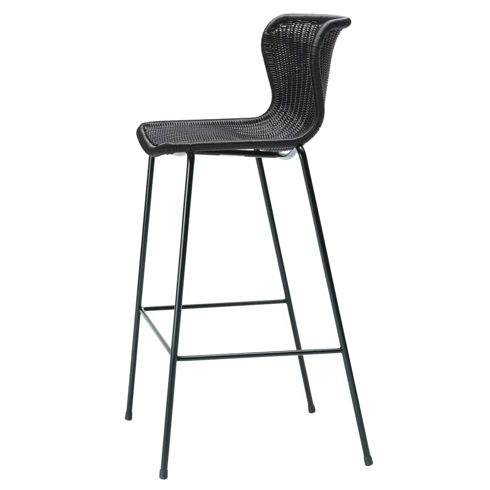 Torrey Low Back Outdoor Bar Stool - Black, Wicker