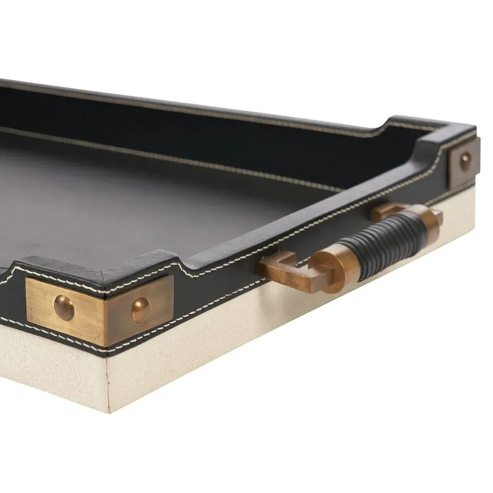 Toulon Rectangular Decorative Tray - Black, Leather