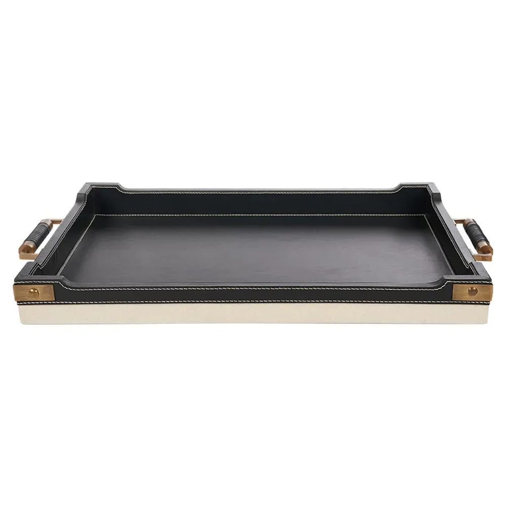 Toulon Rectangular Decorative Tray - Black, Leather image