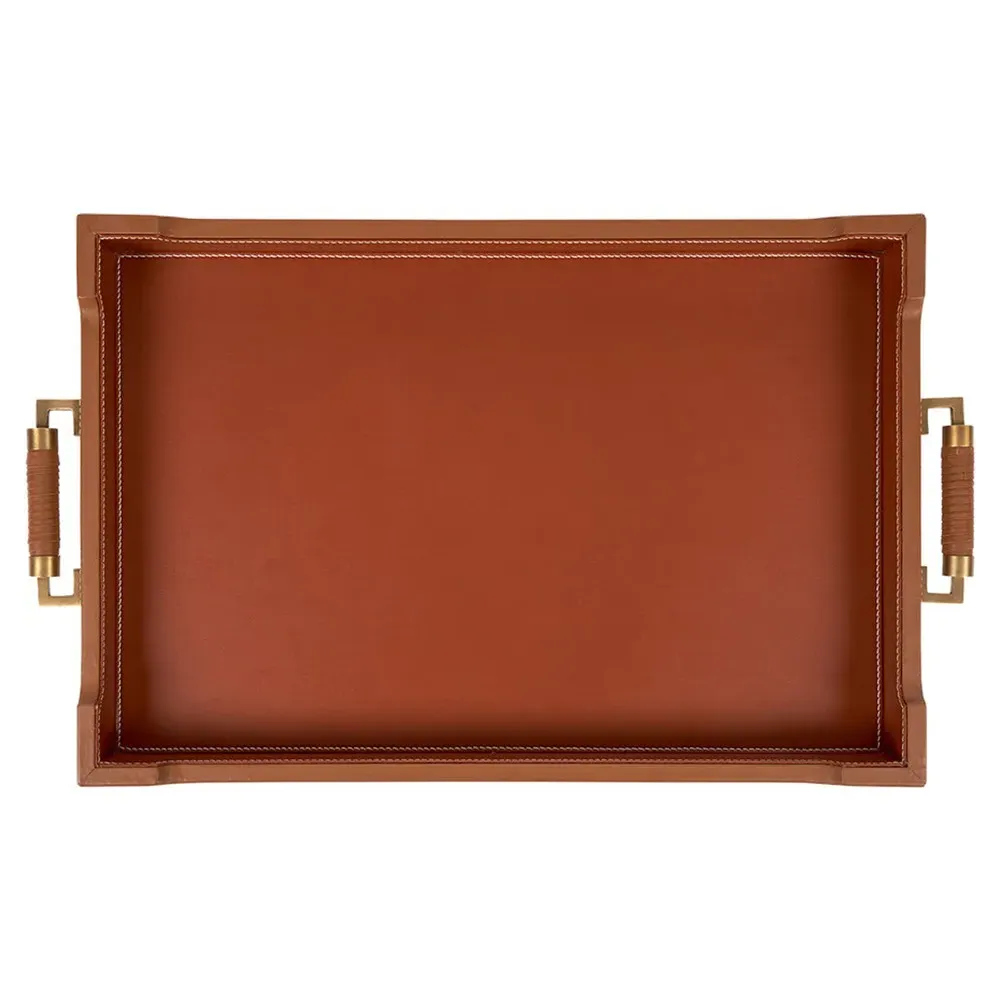 Toulon Rectangular Decorative Tray - Tan, Leather